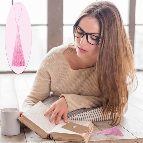 50Pcs 5 Inch Bulk Bookmark Tassel Kit for Graduation, Keychain(JB Pink) - color: Pink