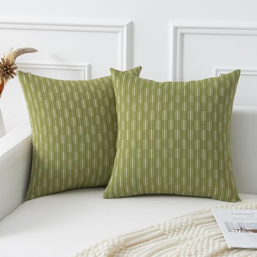 Kevin Textile Pack of 2, Spring Linen Decorative Throw Pillow Cover Cushion Covers Pillowcase, Boho Woven Texture Decorations for Sofa Couch Bed Chair 18x18 Inch/45x45 cm (Light Green) - color: A-light Green, size: 18" x 18" (Pack of 2)