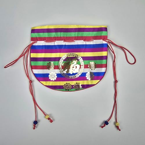 Korean Saekdong Bokjumeoni Pouch, Traditional Drawstring Lucky Bag with Gold Foil Pattern, Small Fabric Gift Pouch for Coins, Jewelry, and Keepsakes, Made in Korea
