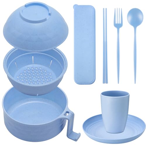 6 Pcs Microwave Ramen Cooker Set 40oz Bowl, Nordic Blue - color: Nordic Blue