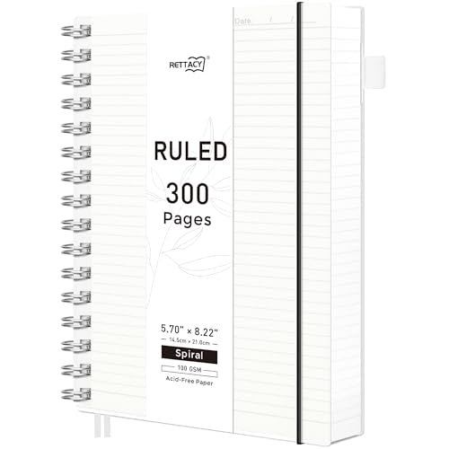 RETTACY Spiral College Ruled Notebook, 300 Pages, A5 Size (5.7" x 8.2") - color: Transparent, size: 5.7" x 8.2"