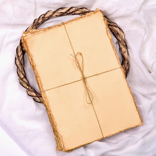 LEATHER VILLAGE Watercolor Paper- 7.5 X 11 inches - 20 Sheets Watercolor Paper for Drawing, Sketching, Wedding Cards & Crafts - 150 GSM Thick Deckle Edge Virgin Cotton Handmade Paper - Vintage - color: Antique/Vintage, size: 7 X 10 Inch