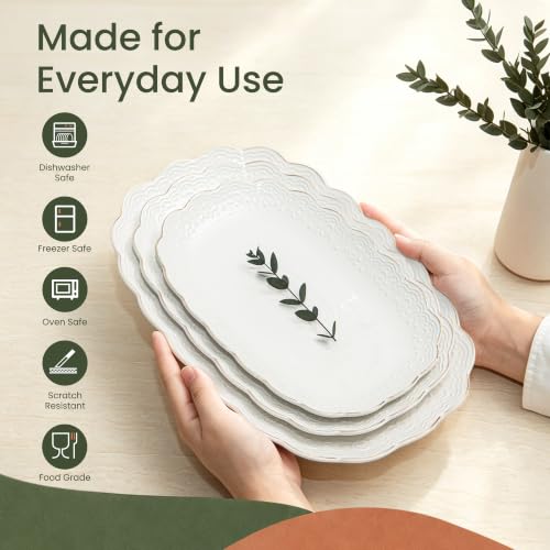 Kassel Ceramic Serving Platter Set | 14”/12”/10” Oval Serving Trays for Entertaining at Parties and Weddings | Oven Safe Large Serving Trays for Tacos, Steak, and Cake - size: Small Oval 14”/12”/10”