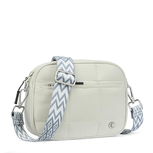 CLUCI Quilted Crossbody Bags for Women Lightweight Puffer Shoulder Bag Travel Purses with Wide Strap - color: Light Gray
