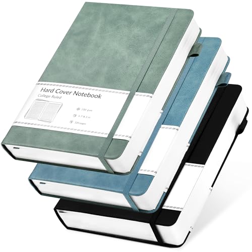 CAGIE 3 Pack Journals Notebooks for Women Men Thick Lined Journaling Notebooks A5 Leather Journals for Writing Hardcover Journal Supplies Diary, Green& Black& Blue - color: Green B B, style: Lined A5