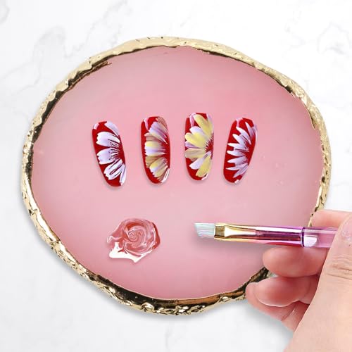 23 Piece Nail Art Tools Set Resin Nail Art Palette Nail Art Brush 2-way Acrylic Silicone Engraving Pen Dotting Pen Tools DIY Home Salon Makeup Display Board Nail Art Kit (pink) - color: pink