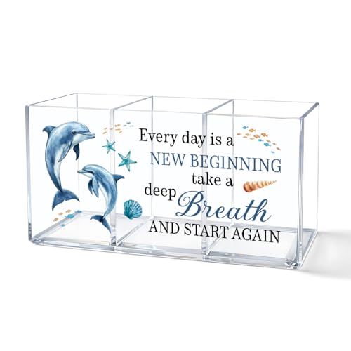 Every Day Is a New Beginning Dolphin Acrylic Pen Cup 3 Compartments - color: Transparent047