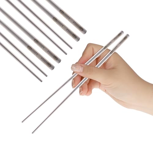 Korean Matte Silver Stainless Steel Chopsticks, 2 Pairs, Dancheong Engraved - color: Silver