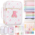 XKDOUS Bible Cover for Women Bible Bag Kit Church Book Holder Carrying Case - color: Pink Bow With Letter a