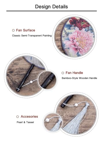 Seres Classic Round Fan,Wood Fan Rib&Semi-Transparent Silk Cloth,10+ Optional Patterns,Diameter 8.3in,团扇 (4.Birds and Butterfly) - color: 4.birds and Butterfly