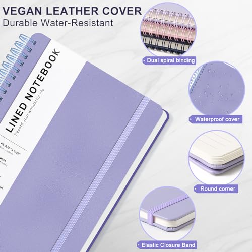 Lined Spiral Journal Notebook, A5 Hardcover Leather Notebook for Work, 5.7''×8.2'', 100GSM Thick Paper Spiral Bound Journaling Notebooks for Women & Men Office School Note Taking Business, Purple - color: Purple, size: A5