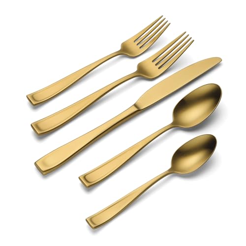 Oneida Moda Gold Satin 20-Piece 18/10 Silverware Set for 4, Flatware - style: Casual