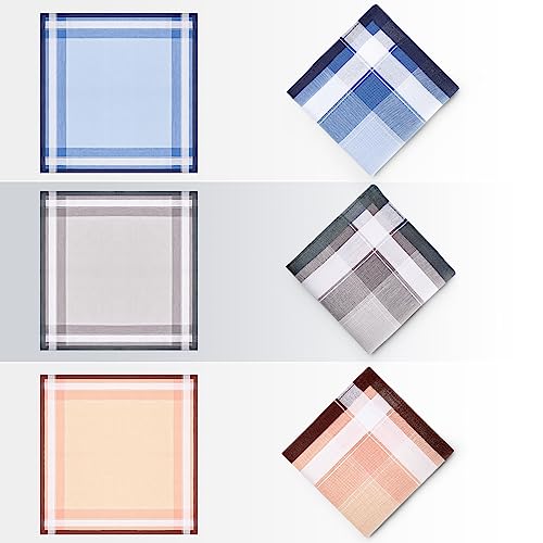Ohuhu Handkerchiefs for Men, 12PCS 100% Cotton Classic Pocket Squares Set, Gift - color: Blue&grey&brown, size: 16'' x 16''