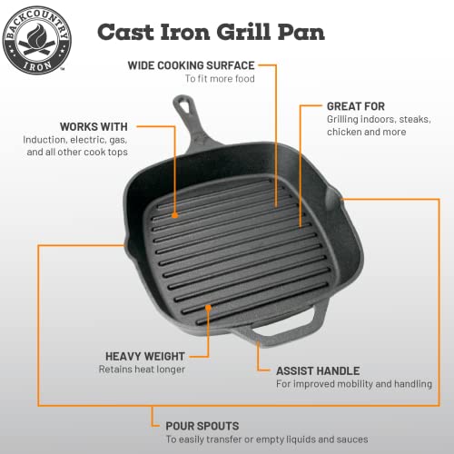 10.5 Inch Square Grill Pan Medium Pre-Seasoned Cast Iron - size: 10"