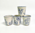 6 oz Japanese Tea Cups, Matcha Cups Ceramic, Handless Espresso Cups - color: Blue-Plants 2