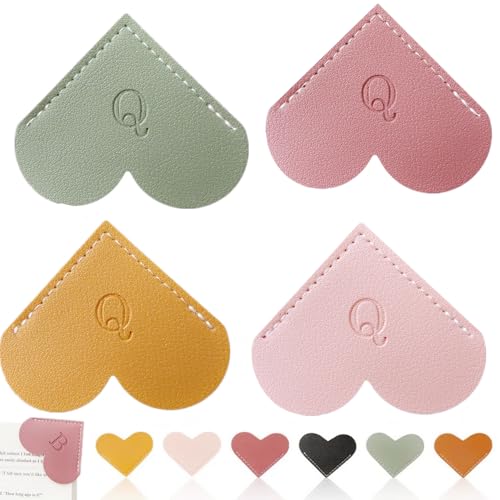 Personalized Leather Heart Bookmark, 26 Letters Customized Corner Book Mark for Reading Women, Book Marker with Initials，Cute Gifts (Light Pink+Deep Pink+Green+Light Brown, Q) - color: Light Pink+deep Pink+green+light Brown, size: Q