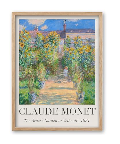 iHery 12x16in Natural OAK Wood Framed Monet Garden Wall Art - color: Oak Wood Framed Vetheuil, size: 16"L x 12"W