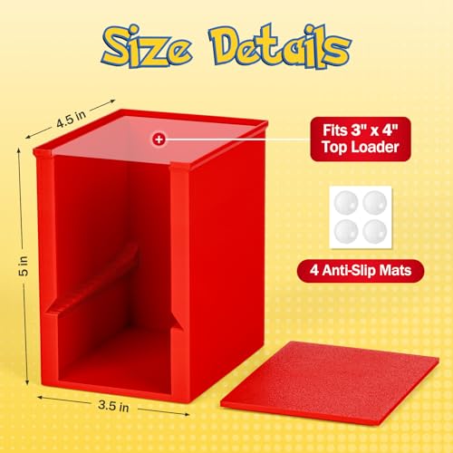Toploader Dispenser & Penny Sleeve Holder - Dual Compartment Holds 250 Penny Sleeves & up to 50 Top Loaders, Stackable Card Storage Box with Dustproof Lid (Red) - color: Red