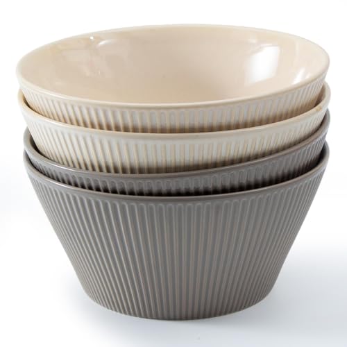 Ceramic Ramen Bowls, 7Inch Soup Bowls, 40OZ, Beige&Grey, Set of 4