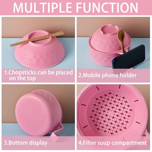 6 Pcs Microwave Ramen Cooker Set 40oz Bowl, Pink - color: Pink