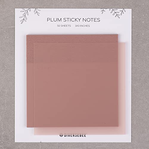 DiverseBee 50 Sheets Pastel Transparent Sticky Notes, 3x3” Clear Sticky Tabs, Translucent Page Flags Book Markers Stickers, Planner Accessories, Bible Journaling Study Office School Supplies (Plum) - color: Plum