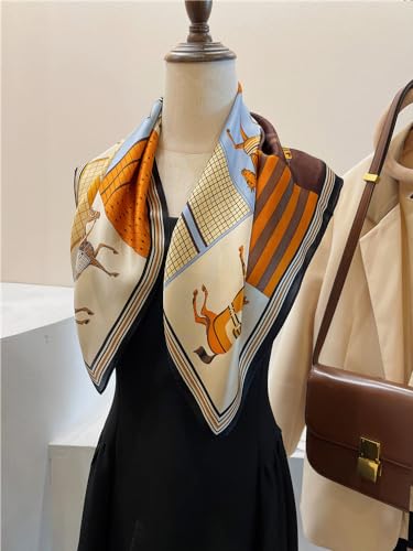 100% Mulberry Silk Scarf - 25.6" Square Neckerchief & Headscarf Gift Packed - color: Brown-3