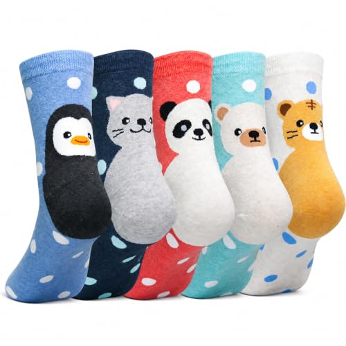 KONY Women's Animal Socks, Cotton Crew Fun Novelty Gifts, 5 Pairs - color: Dot Animals - 5 Pairs