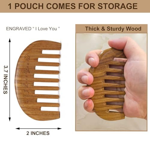 Wide Tooth Wooden Detangling Comb for Scalp and Hair - Green Sandalwood for Women and Men - style: I Love You