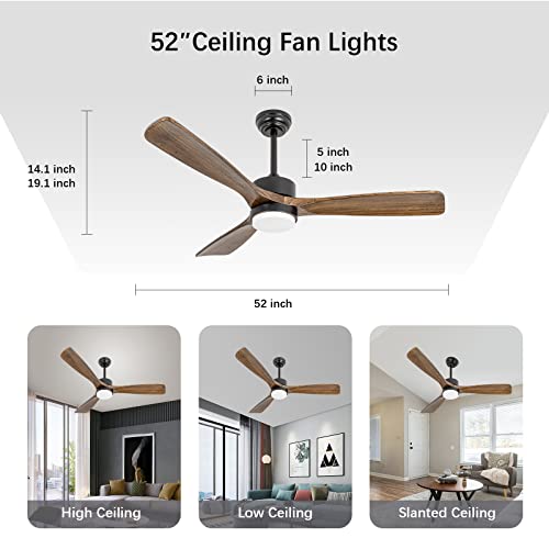 52" Solid Amber Wood Ceiling Fans with Lights and Remote Control - color: Amber wood ceiling fan