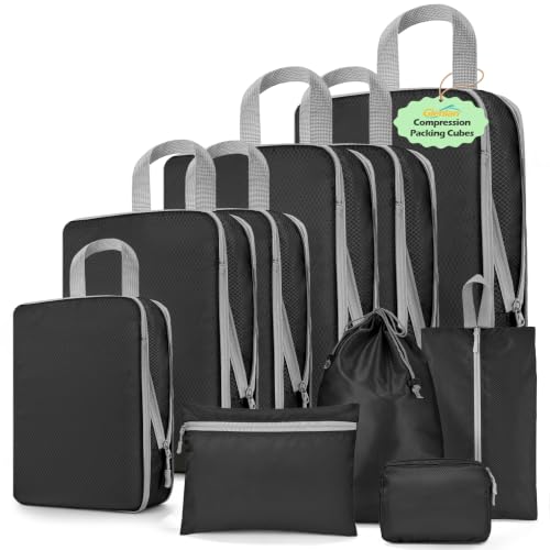 10-Set Compression Packing Cubes for Travel - color: Black, size: 10-Set