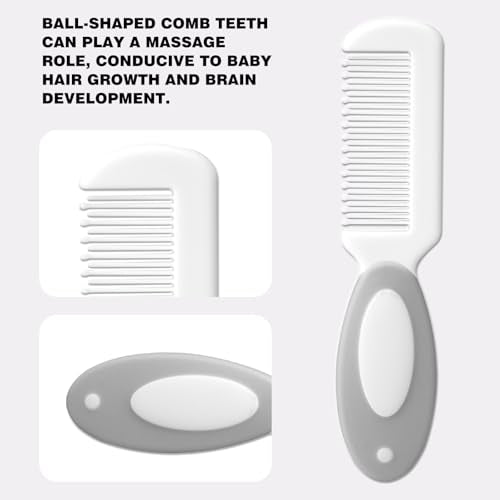 Baby Grooming Kit with Storage Pouch Baby Brush Soft Bristles 5 pcs-Infant Brush, Rounded Comb, Safety Scissors, Nail Clippers & Emery Board -Health Care Kit for Newborns & Toddlers Gray - color: 5pcs Gray 2