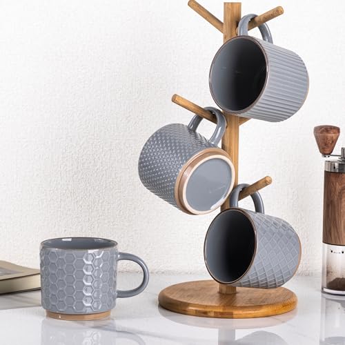 GBhome 8 OZ Stackable Coffee Mugs Set of 4, Ceramic Coffee Cups Set - color: Gray, size: 8 Ounces