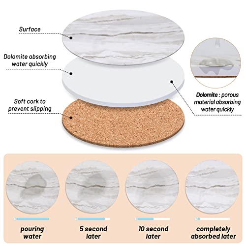 Caffox Coasters Set of 10, Absorbent Drink Coasters with Holder, Marble Style Ceramic Coaster for Wooden Table, Home Decor, 4 Inches(Griege)