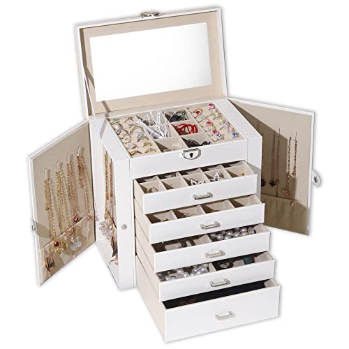 BOOVO Large Jewelry Box for Women 6 Layer - color: White, size: 6 Layer