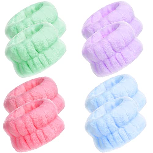 Chuangdi 4 Pairs Wrist Bands for Washing Face Microfiber,Pastel Colors - color: Pastel Colors
