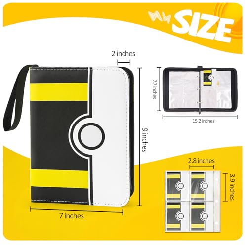 Collectible Trading Card Binder, 400 Pockets Card Holder with 50 Removable Sleeves, Portable Collection Binder Album Book Case Storage, Zipper Card Protective Sleeves for TCG, Sports Card - color: Advanced Black