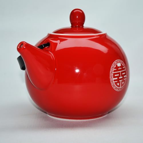 Chinese Teapot 28oz Porcelain Tea Pot Red (Double happiness Teapot) - color: Double happiness Teapot