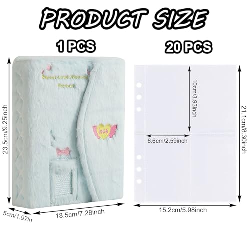 A5 Binder Kpop Plush Photocard Album with 20 Pcs Inner 3 Inch Photo Album Sleeves in Loose Leaf Refillable 6 Rings Binder Cover Photocard Holder Book for Picture Cards Storage (Blue) - color: Blue