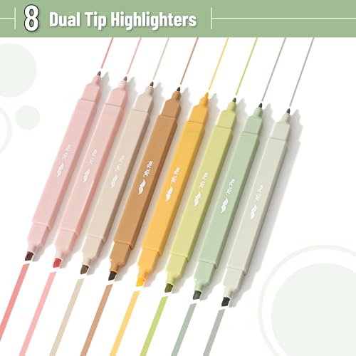 Mr. Pen- Dual Tip Aesthetic Highlighters, 8 pcs, Chisel & Fine Tip - color: Earthy Tones, size: 8 Pack