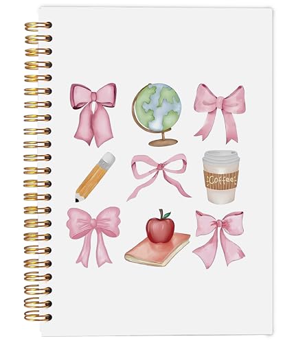 Teacher Notebook, Coquette Pink Bow Notebook Journal, Teacher Gifts for Women, Preppy Notebook Journal for Note Taking Work, Girly Notebook, Pink Spiral Notebook 5.5x8.3 Inch - color: 30-notebook