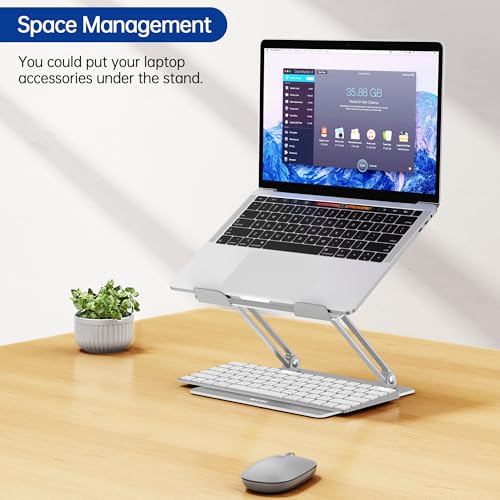 BESIGN LS10 Laptop Stand for Desk, Ergonomic Adjustable Notebook Tablet Stand, Foldable Laptop Riser, Portable Desktop Book Stands, Computer Holder Compatible with 10-14" Laptops, Silver - color: B-Classic Silver