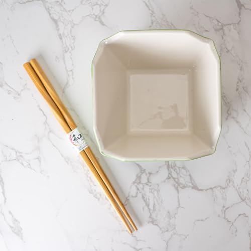 Urban Tokyo Chinese Takeout Box Style Porcelain Bowl With Chopsticks 18 fl oz Square Shape Rice Noodles Pasta To Go Box Shaped Bowl Microwave Dishwasher Safe (Hungry Panda) - color: Hungry Panda