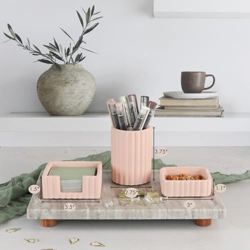 Modern Aesthetic Desk Accessories Set of 3 - Pink Concrete Organizers - color: Pink