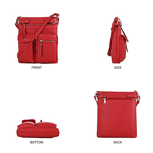 SG SUGU Katie Lightweight Medium Crossbody Bag Shoulder Bag with Multi Pocket for Women - color: Red