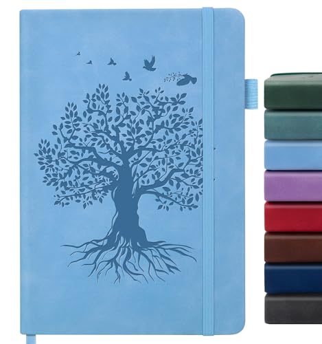 Lined Journal Notebook for Women Men, A5 Hardcover Leather Journals - color: A-Tree-Blue, size: 1 Pack-A5（5.8"×8.3"）