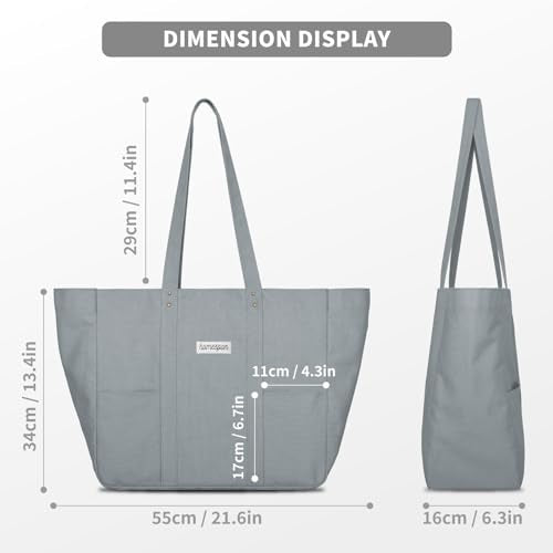 HOMESPON Large Canvas Tote Bag, Magnetic Work Laptop Pack for Women - color: Grey