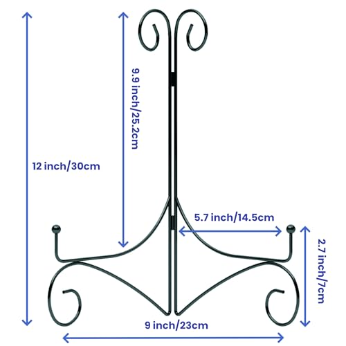 Iron Plate Stand for Display with Folding Design, Picture Stands for Tables, 12 Inch Large Easels for Displaying for Book, Art Piece, Photo and Platter, 12’’ Black