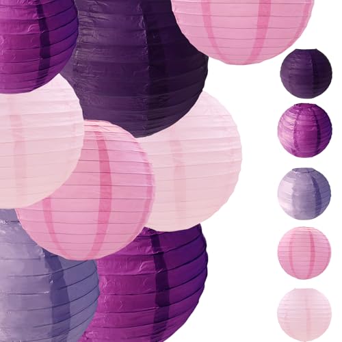 Purple Pink Paper Lanterns Decorative 15pcs Party Hanging Decorations for Bachelorette Wedding Birthday Baby Shower Graduation Anniversary Lavender Themed Room Decor - color: Purple,fuchsia,lavender,pink,light Pink