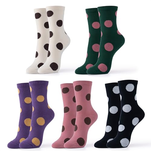 Womens Cotton Crew & Ankle Socks, Cute Floral Ruffle Colorful Tube Size 6-9 - color: Polka Dots B