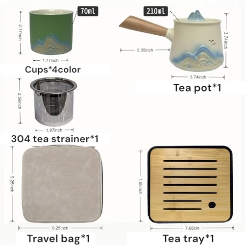 Portable Chinese Tea Set with Carry Bag - White Complete Gongfu Teapot Set Includes Side Handle, 4 Color Cups,Tea Tray & Strainer, Artistic Travel Teapot Kit for Camping, Office, Home & Gifts - color: White Side-Handle Teapot & 4-Color Teacups